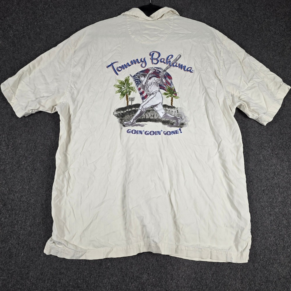 Tommy Bahama Baseball‎ Tampa Bay Rays Silk Shirt XL Cream Goin Goin Gone MLB